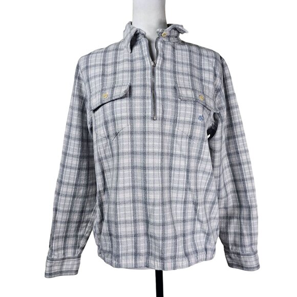 VTG Lauren Ralph Lauren Pastel Plaid Cotton Pullover Jacket Sz M Gray & Pink - Picture 1 of 11